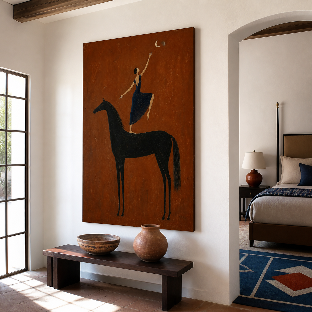 Vertical hand-painted horse wall art with ballerina