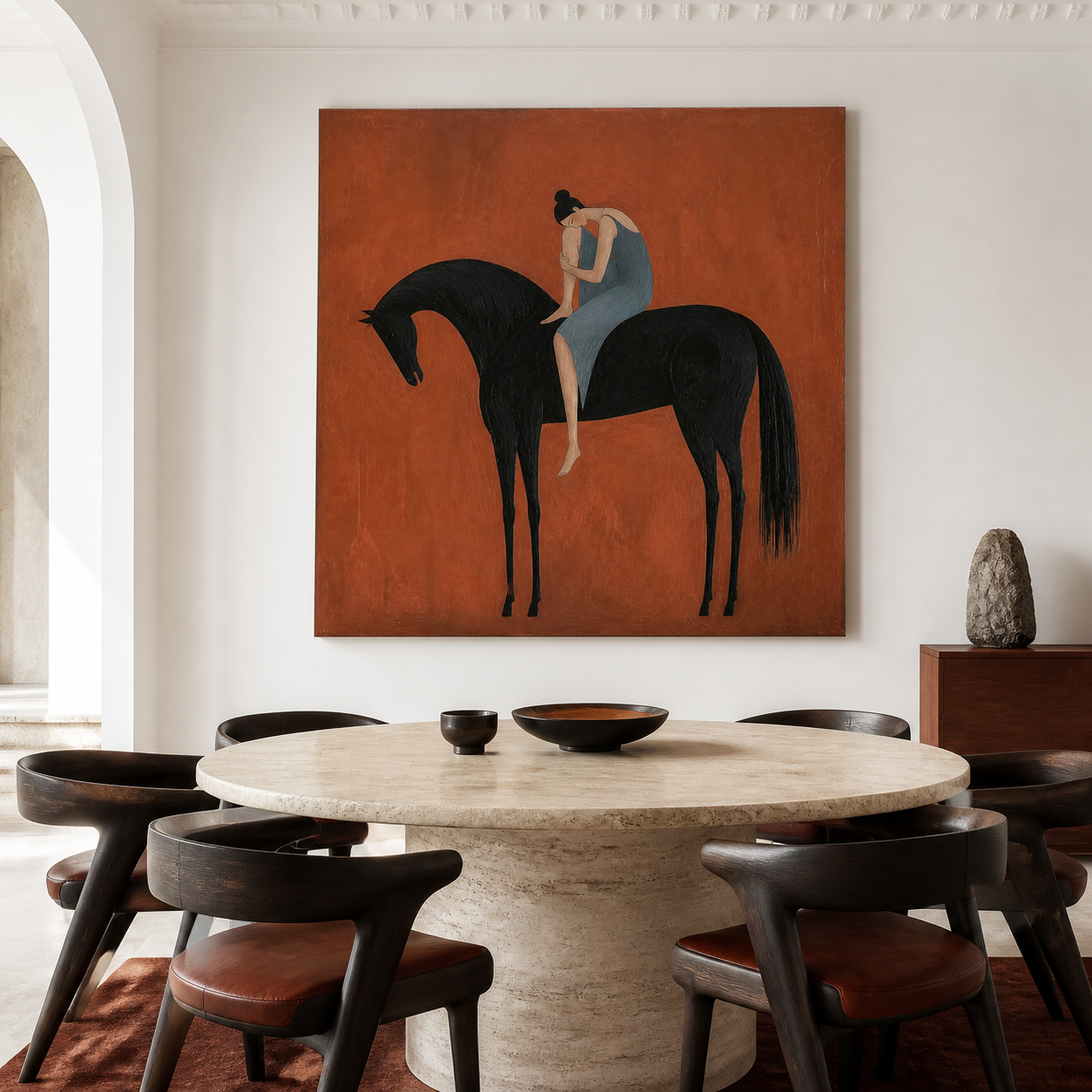 Black horse oil painting for modern living room wall decor