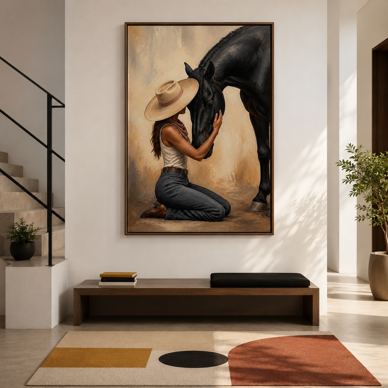 Black horse wall decor
Modern farmhouse horse art
Hand painted horse canvas