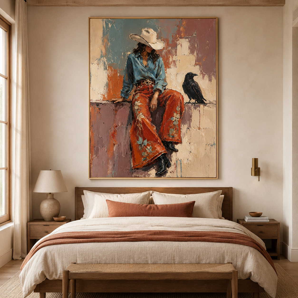 Southwestern woman wall art with textured painted finish