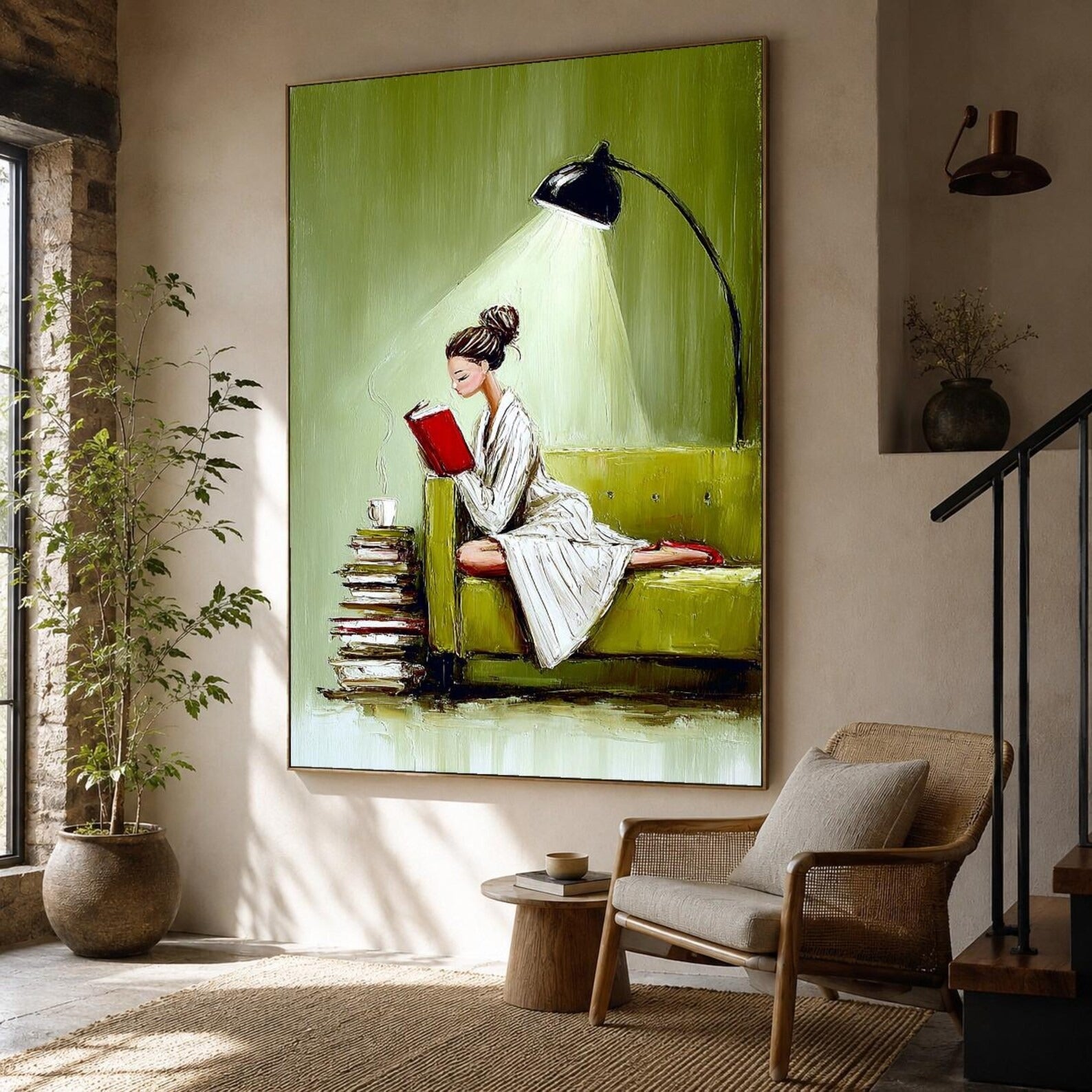 Book Lover Canvas Wall Art with Cozy Reading Scene
