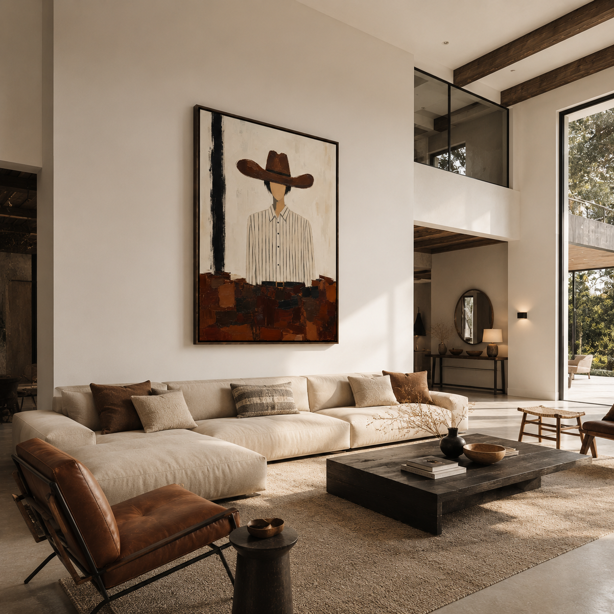 The Silent Rider | Hand-Painted Modern Cowboy Wall Art | Minimalist Western Oil Painting