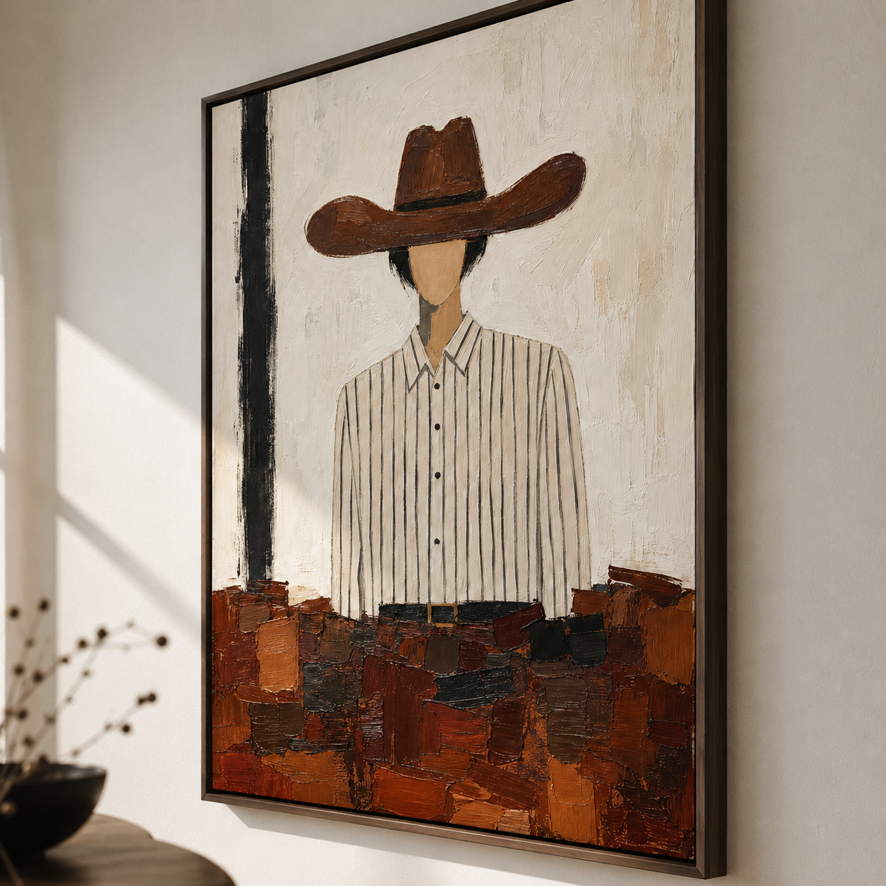 The Silent Rider | Hand-Painted Modern Cowboy Wall Art | Minimalist Western Oil Painting