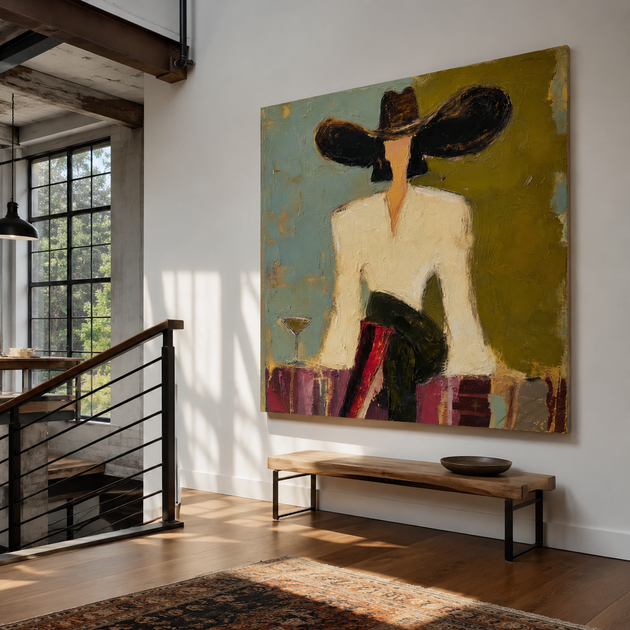 Chic woman wall art with oversized black hat