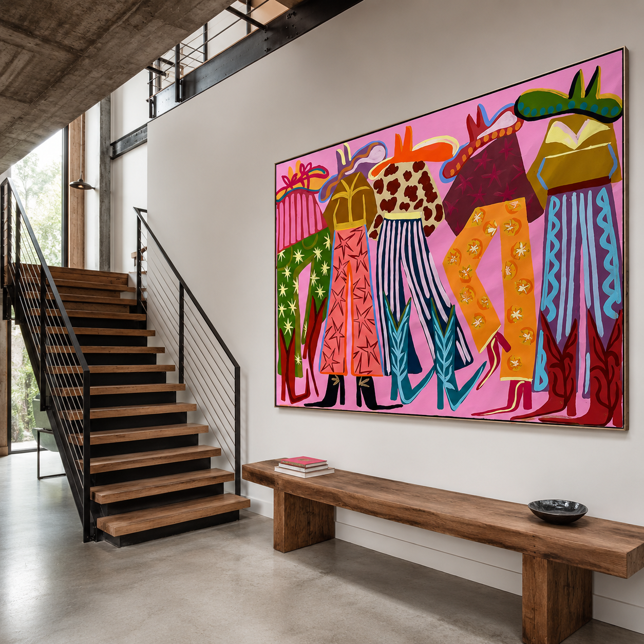 Colorful western wall art with cowboy hats