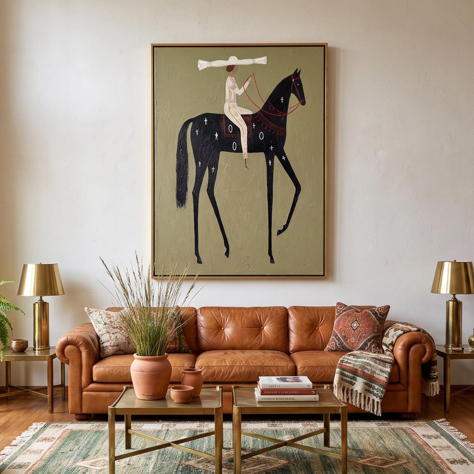 Contemporary equestrian wall art with textured oil finish