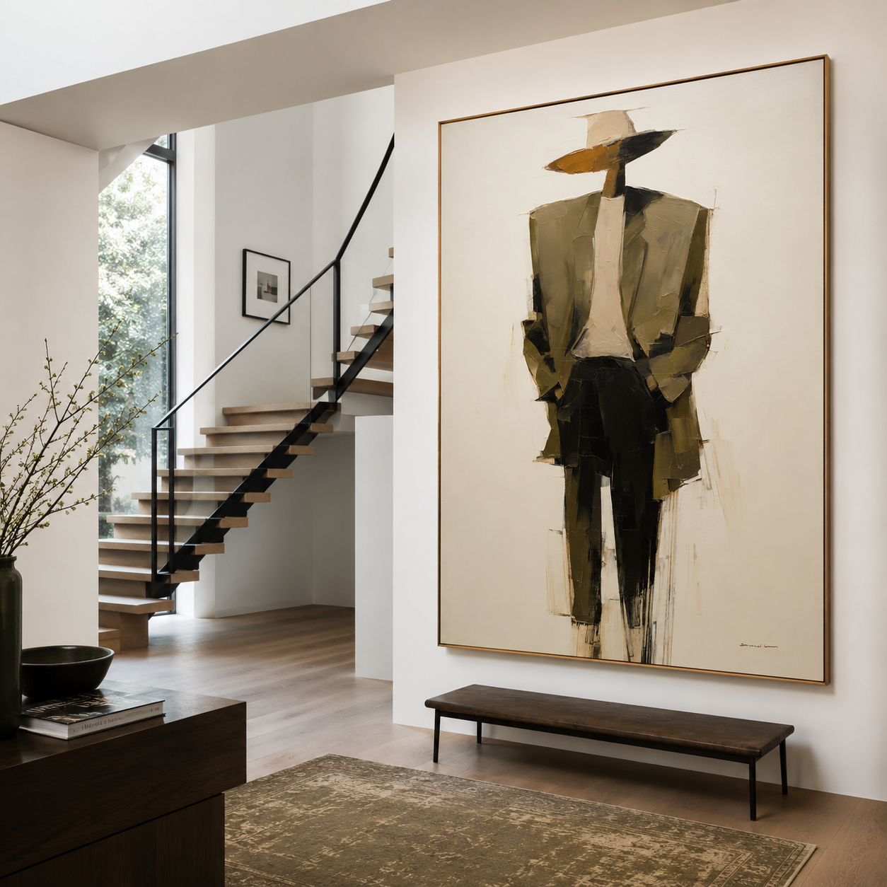 Contemporary portrait wall art with neutral tones
