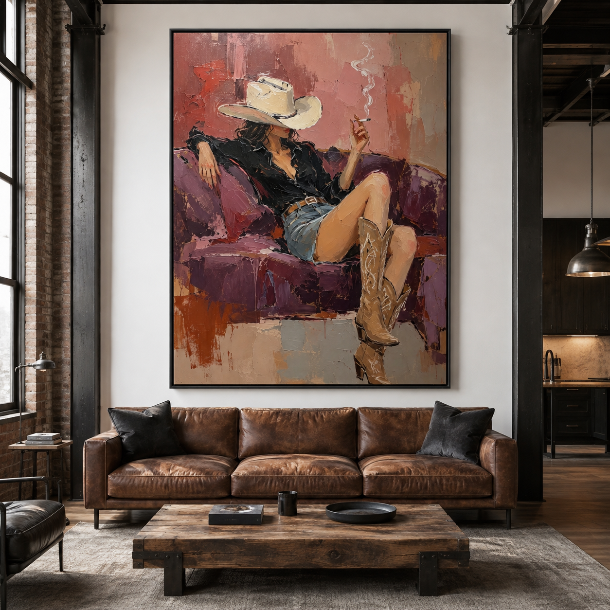 Western lifestyle wall art with woman in cowboy boots