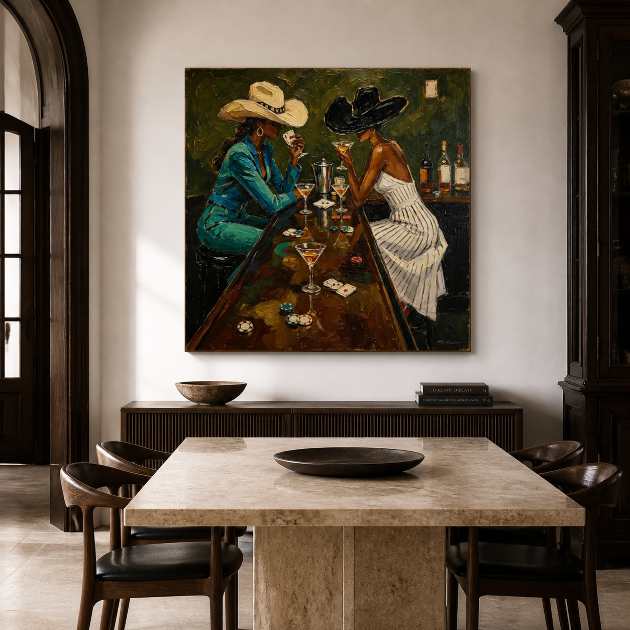 Cowgirl poker painting with cocktails and cowboy hats