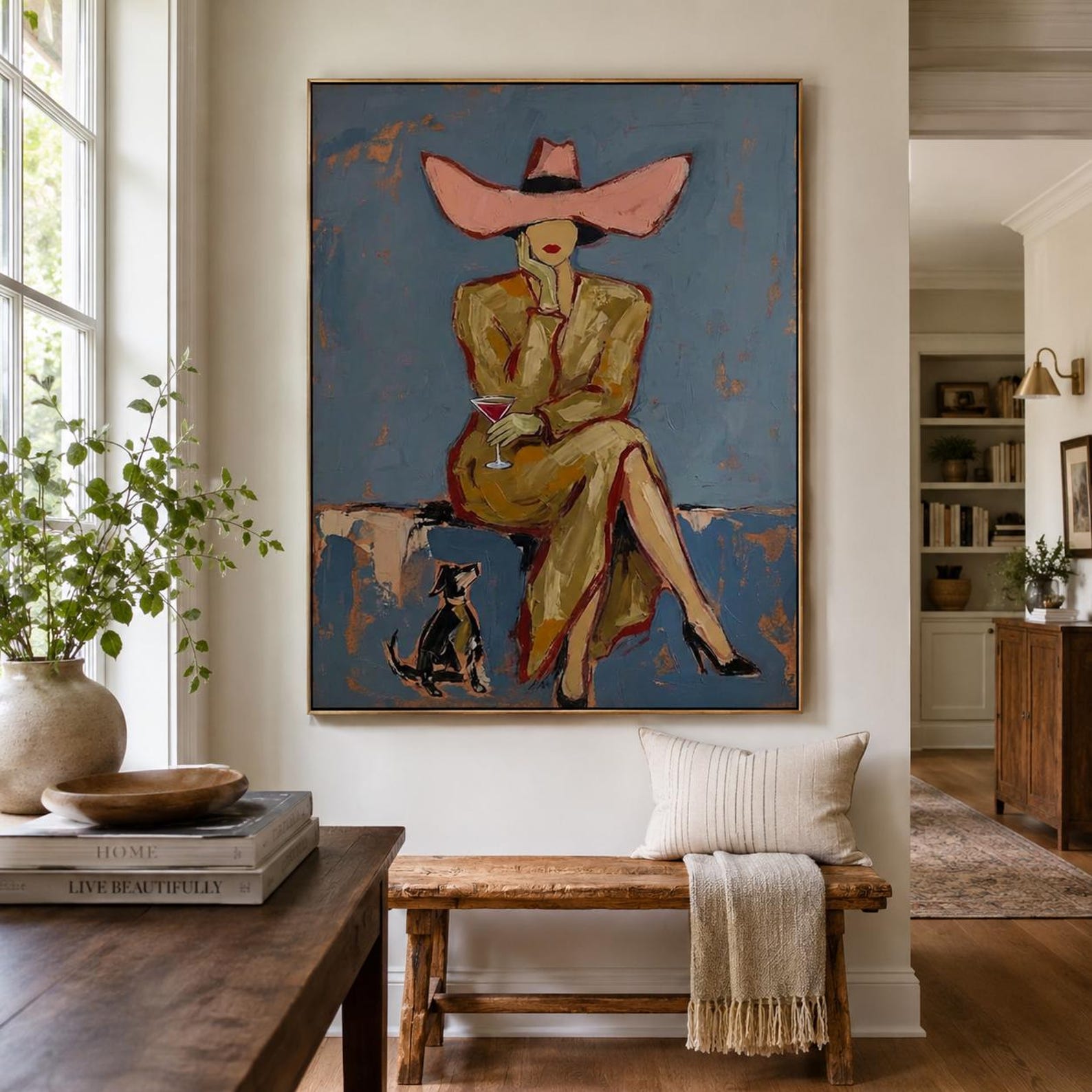 Fashion Figure Wall Art hand-painted oil painting with cocktail