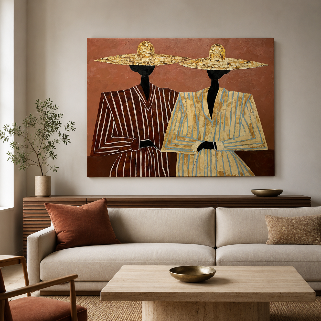 Fashion Figure Wall Art hand-painted oil painting with two elegant women