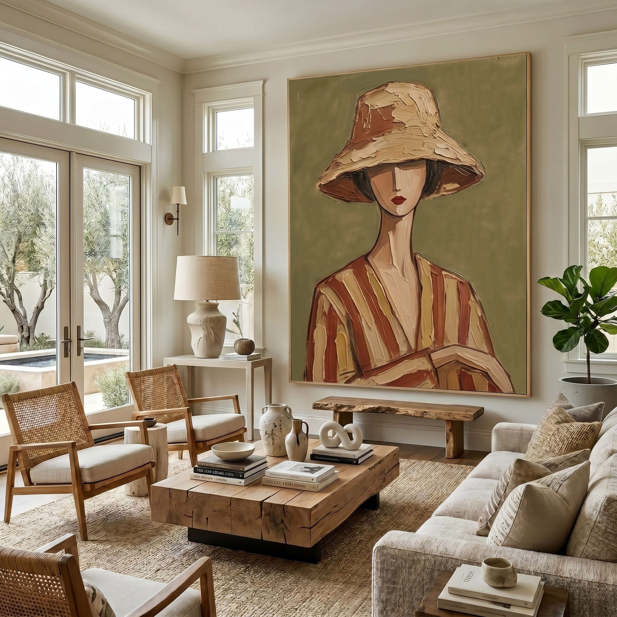 Gallery-style fashion portrait hand-painted oil painting