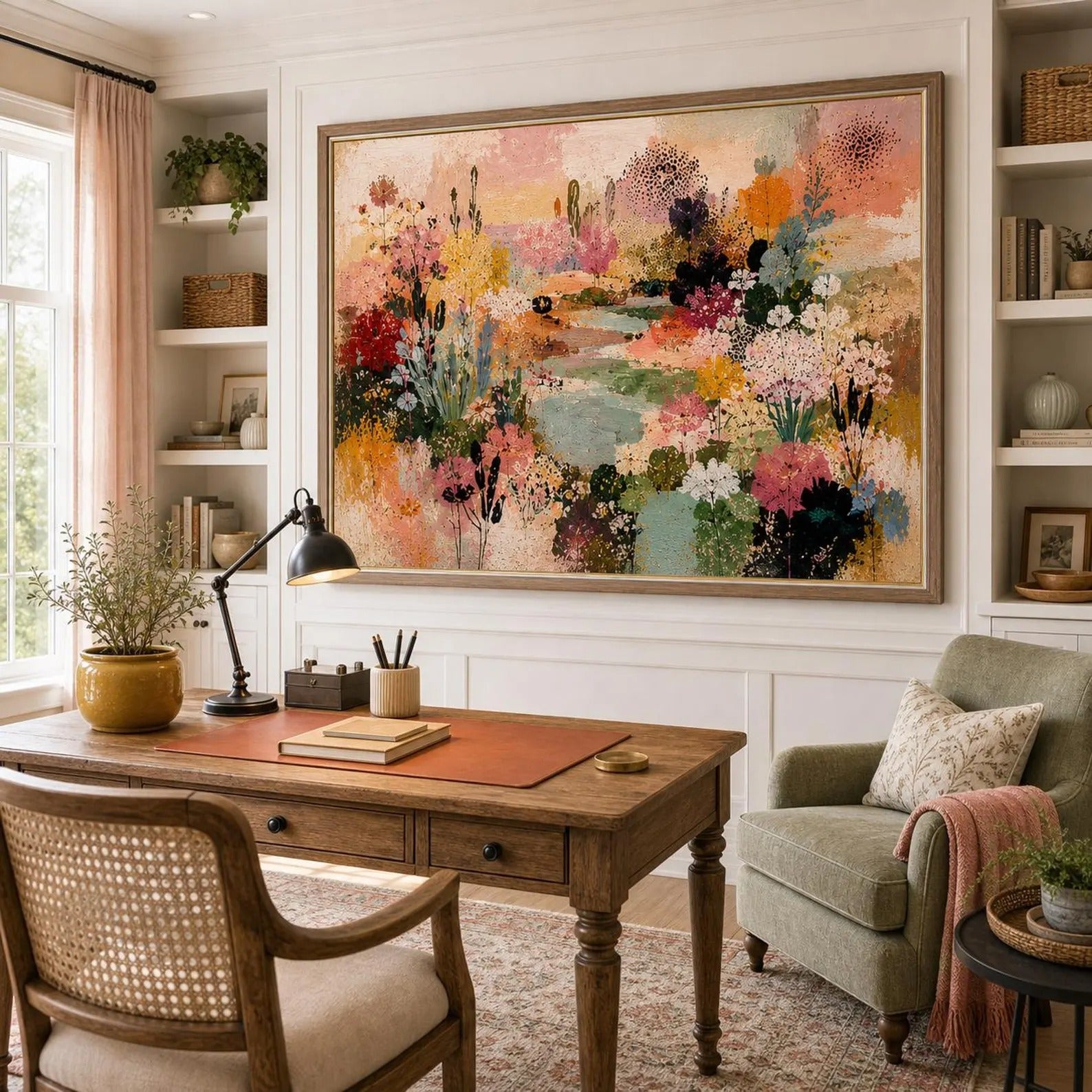 Hand-Painted Abstract Floral Landscape Oil Painting