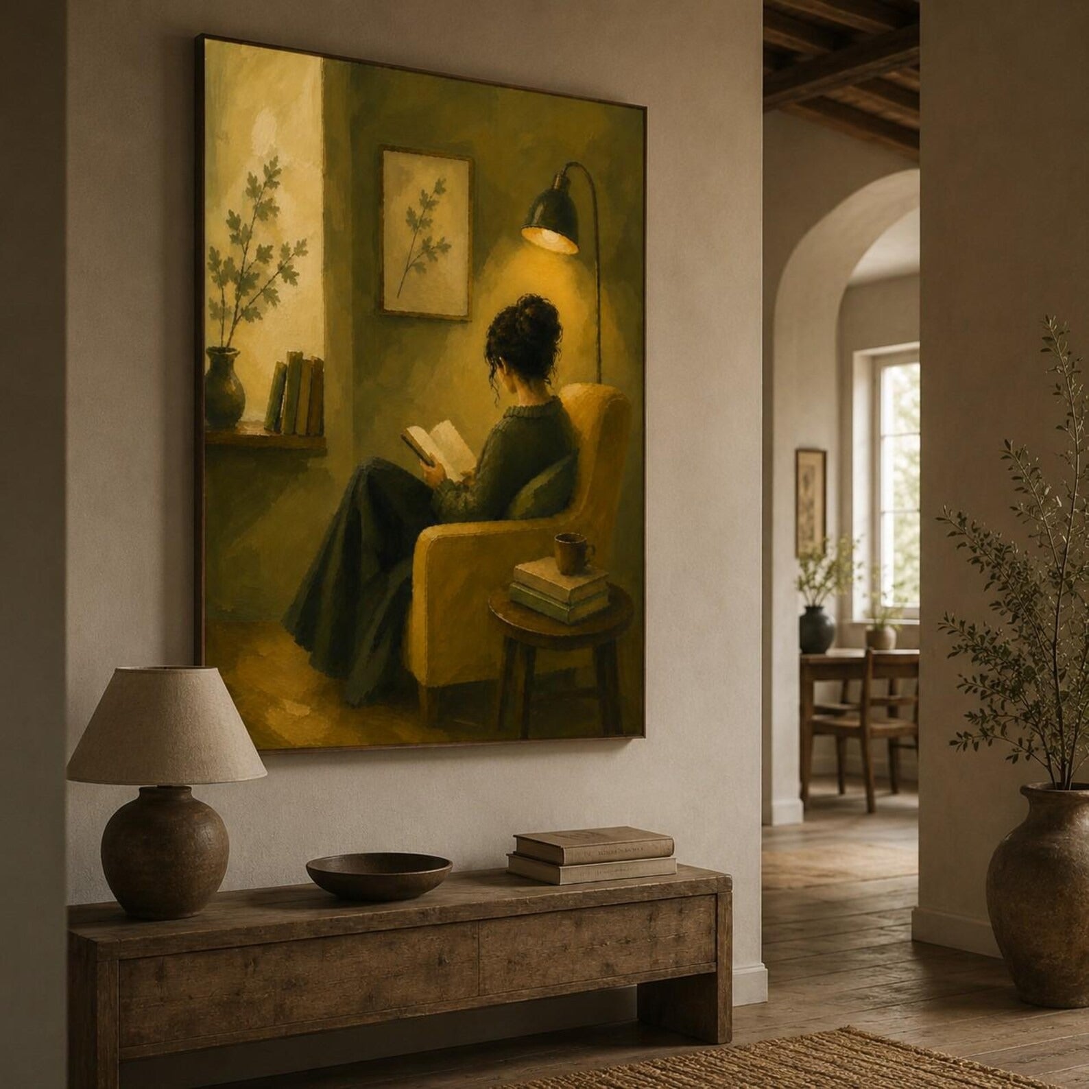 Hand-Painted Book Lover Canvas Wall Art