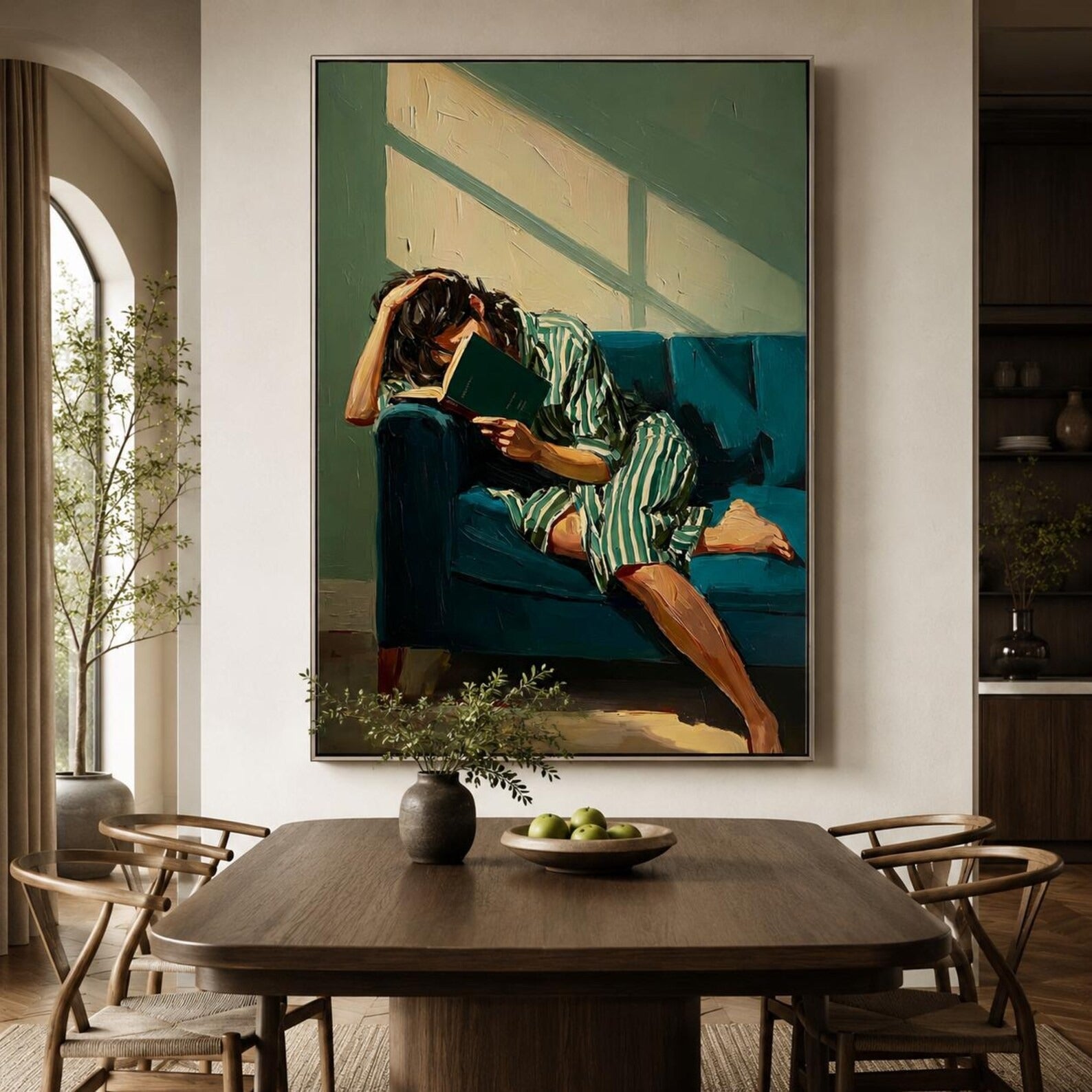 Hand-Painted Vintage Reading Oil Painting