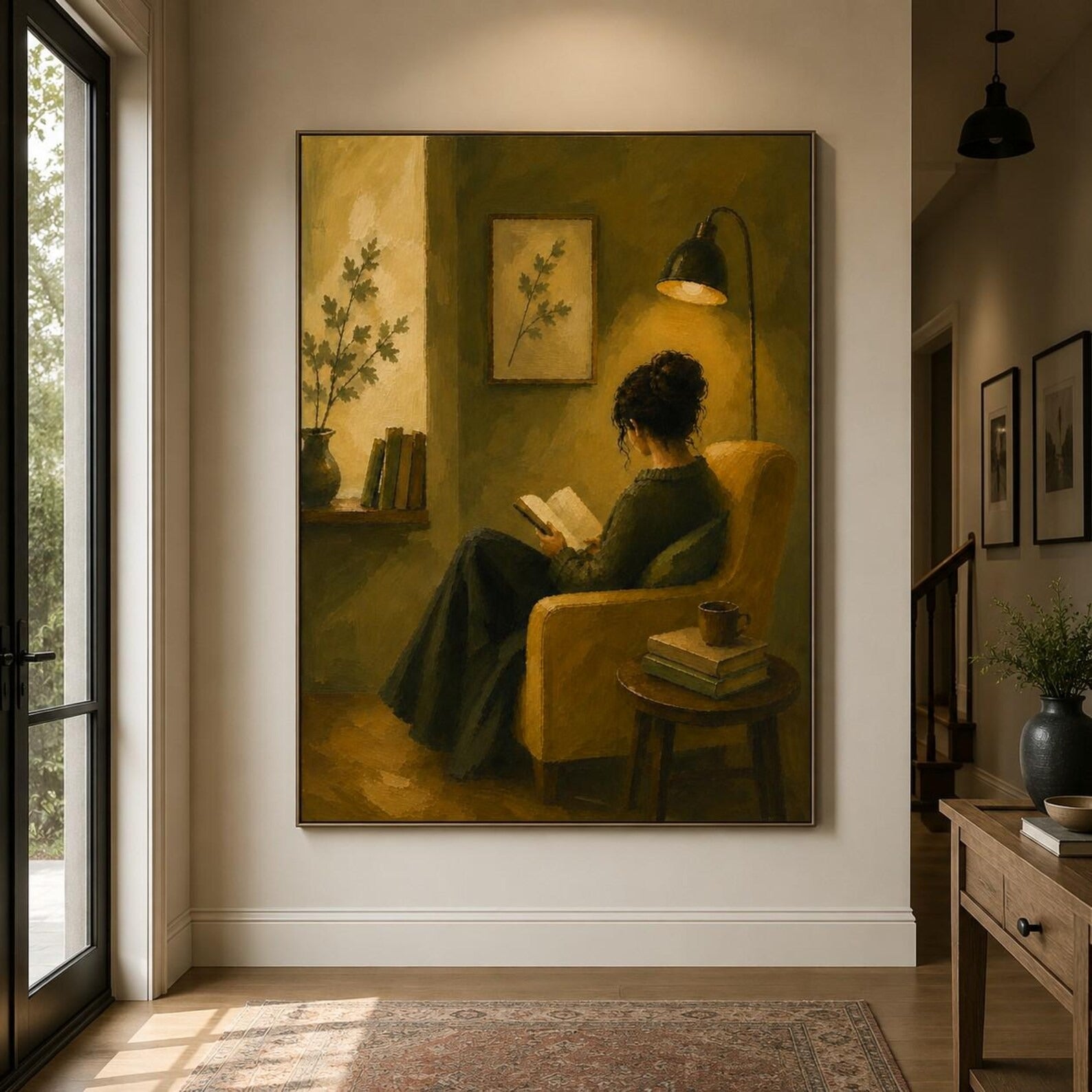Hand-Painted Vintage Reading Woman Oil Painting