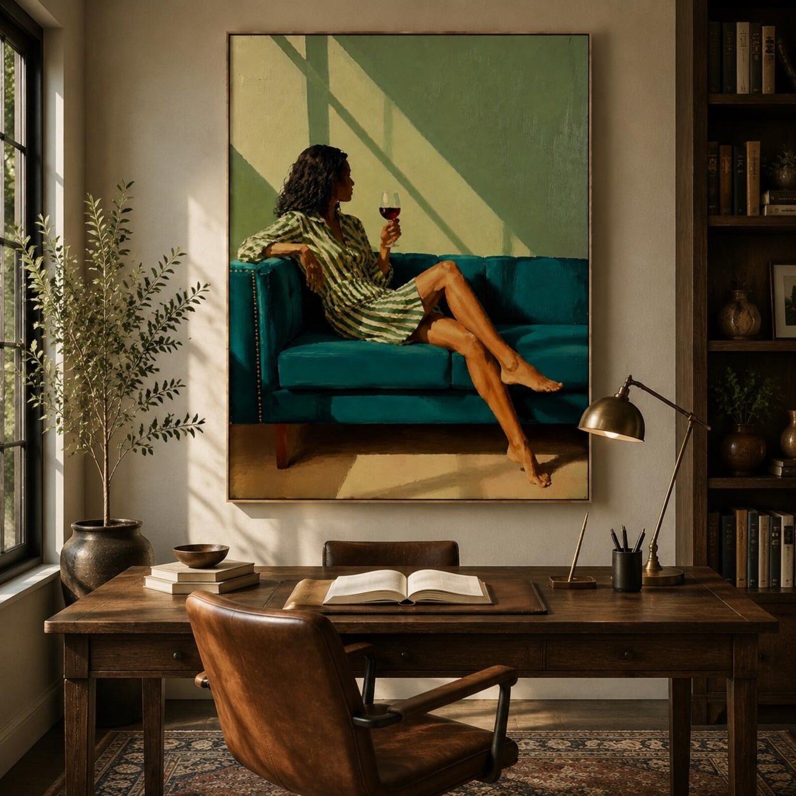 Hand-Painted Wine Lover Oil Painting