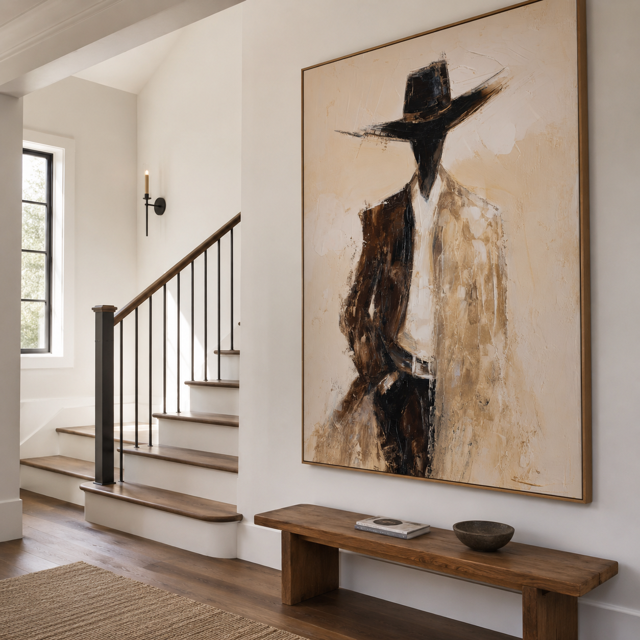 Hand-painted cowboy oil painting with textured brush strokes