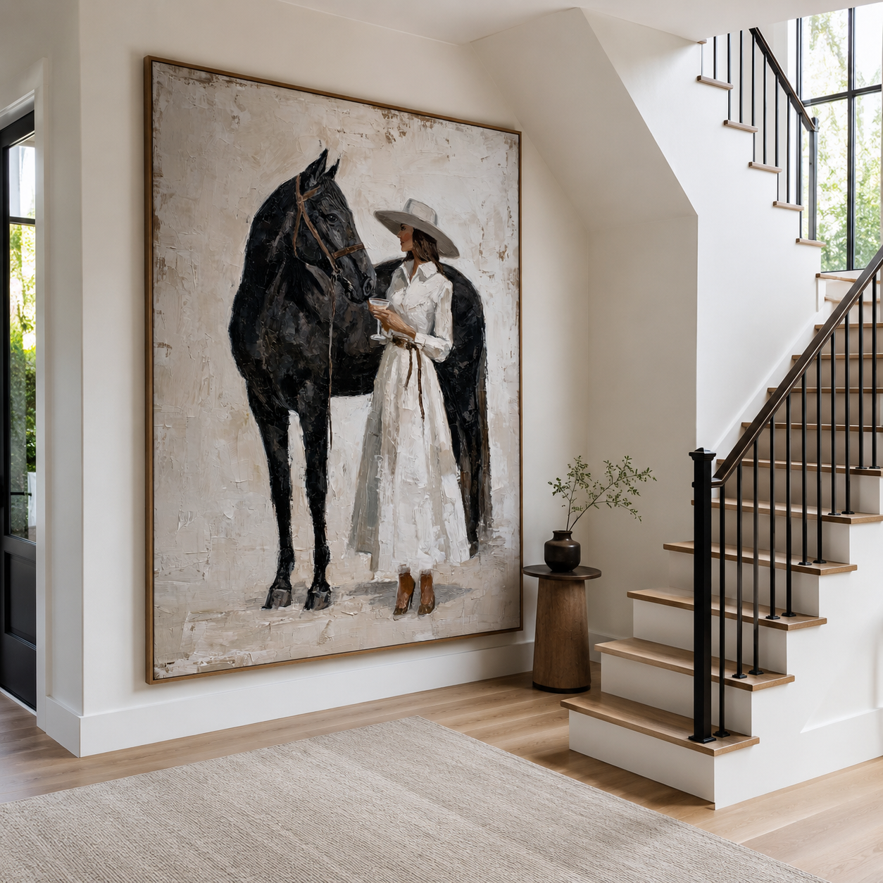 Hand-painted equestrian oil painting on canvas