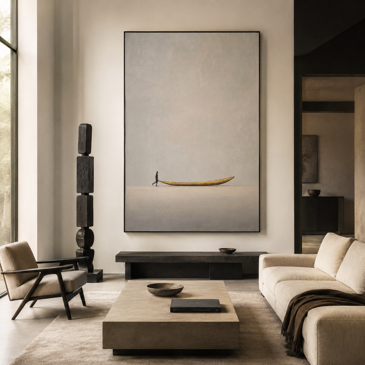 Hand-painted minimalist oil painting for modern interiors