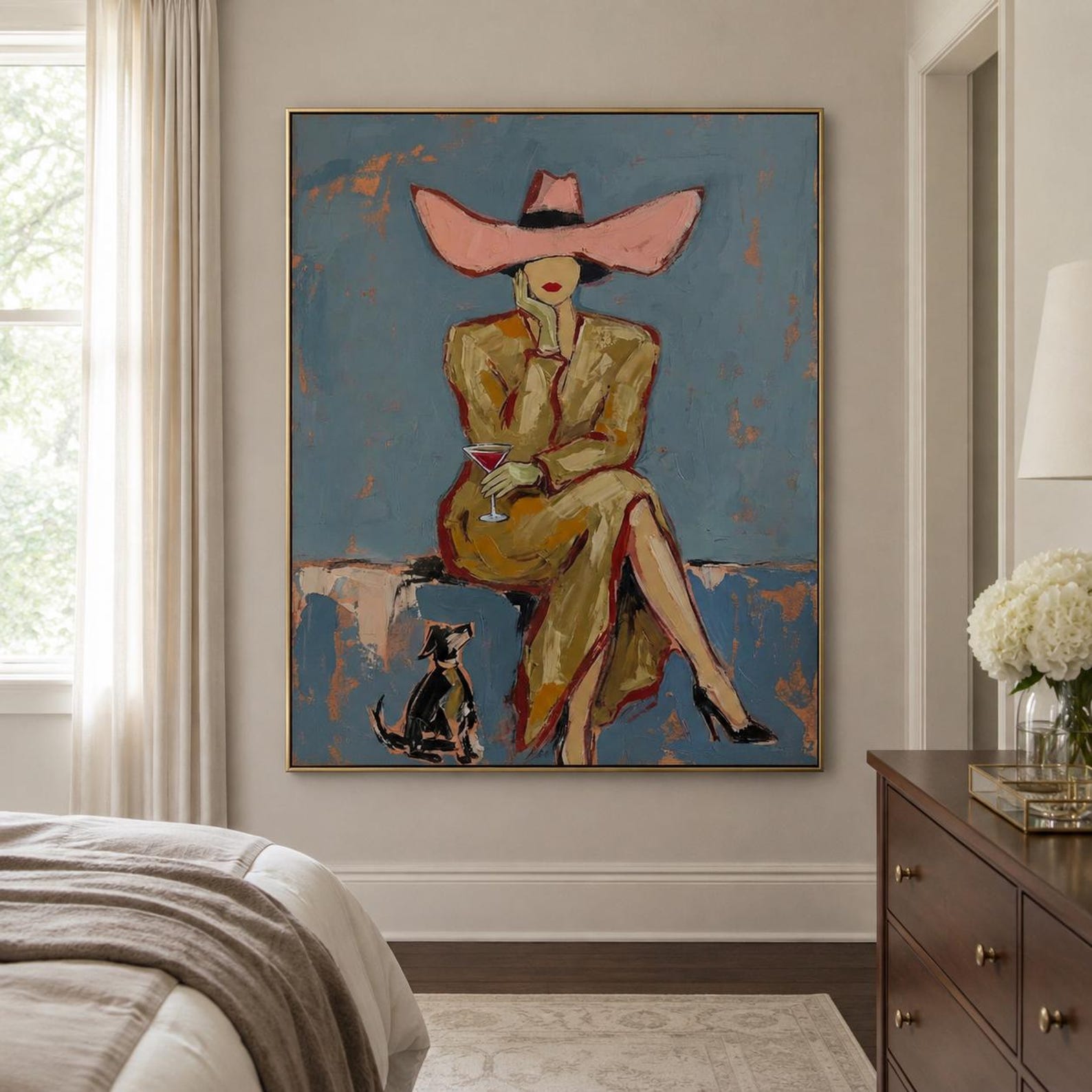 Hand-painted modern portrait wall art with elegant female figure