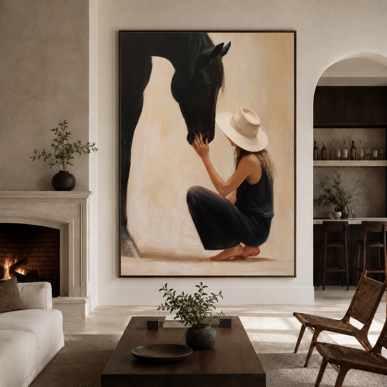 Horse lover wall art
Woman and horse painting
Black horse artwork
