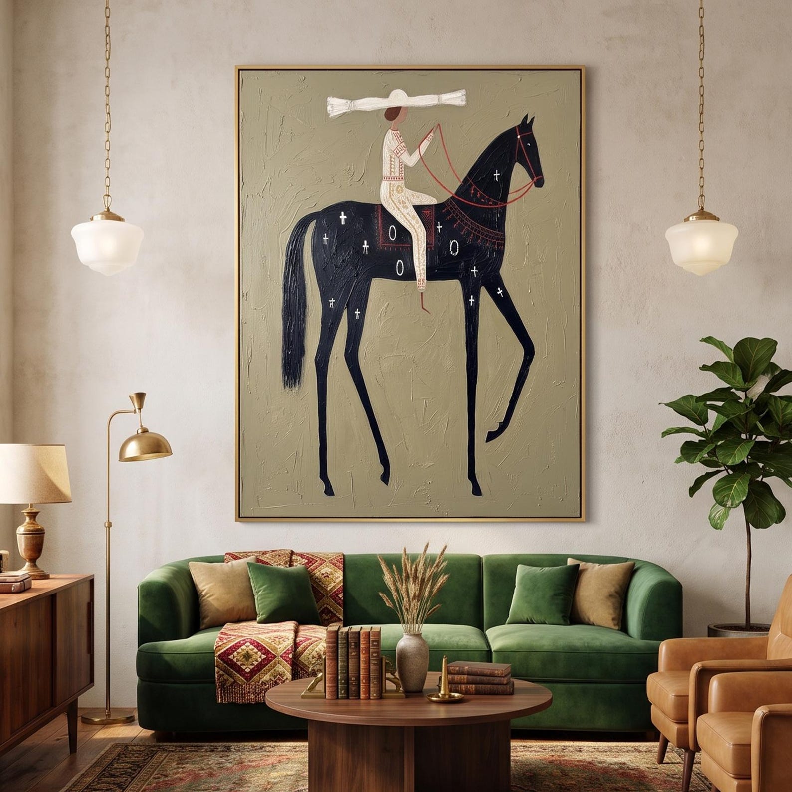Horse wall art hand-painted oil painting with black horse