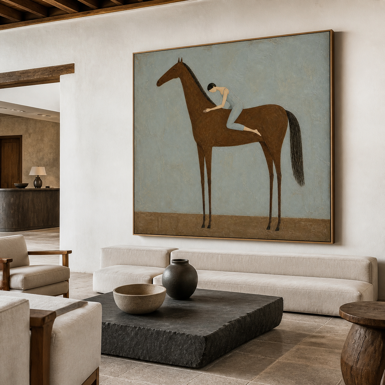 Large square horse wall art with female rider