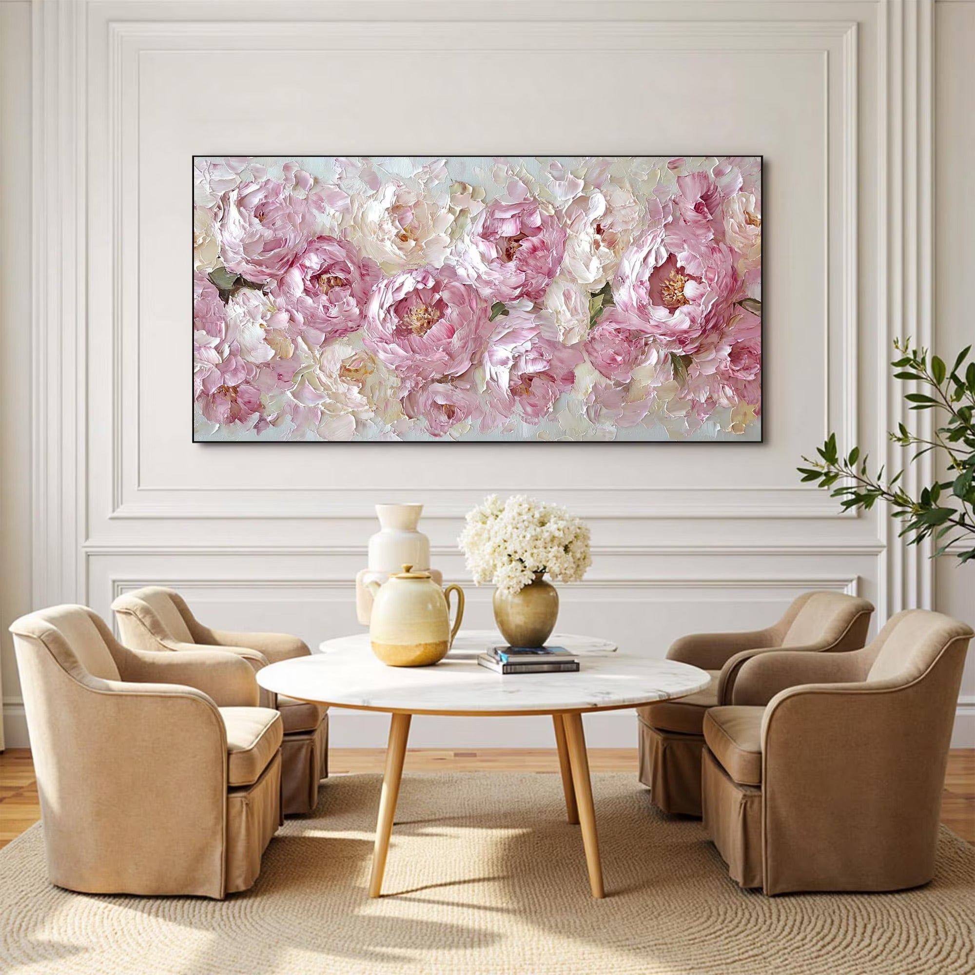 Luxury Hand-Painted Peony Wall Art