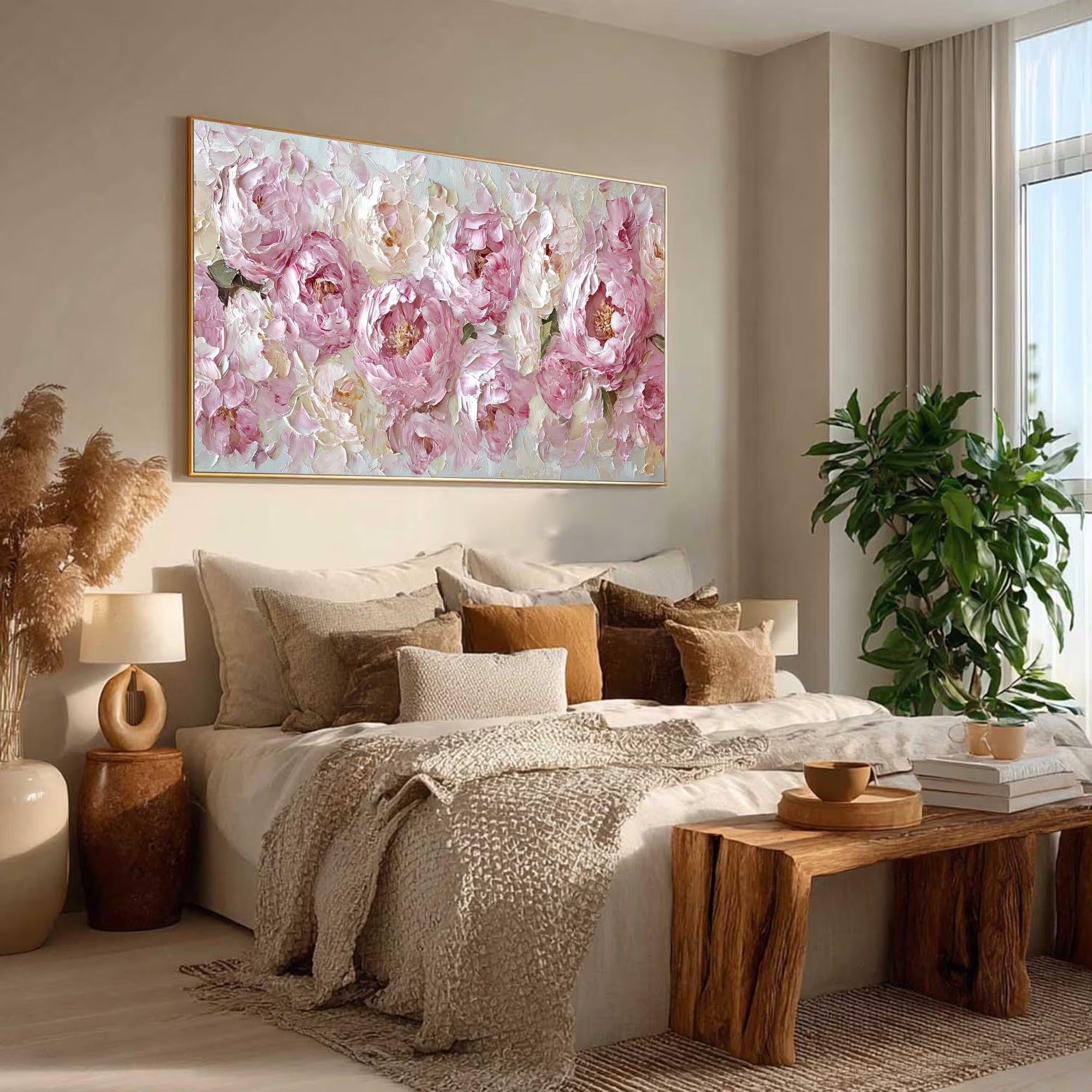 Modern Farmhouse Pink Floral Canvas Art