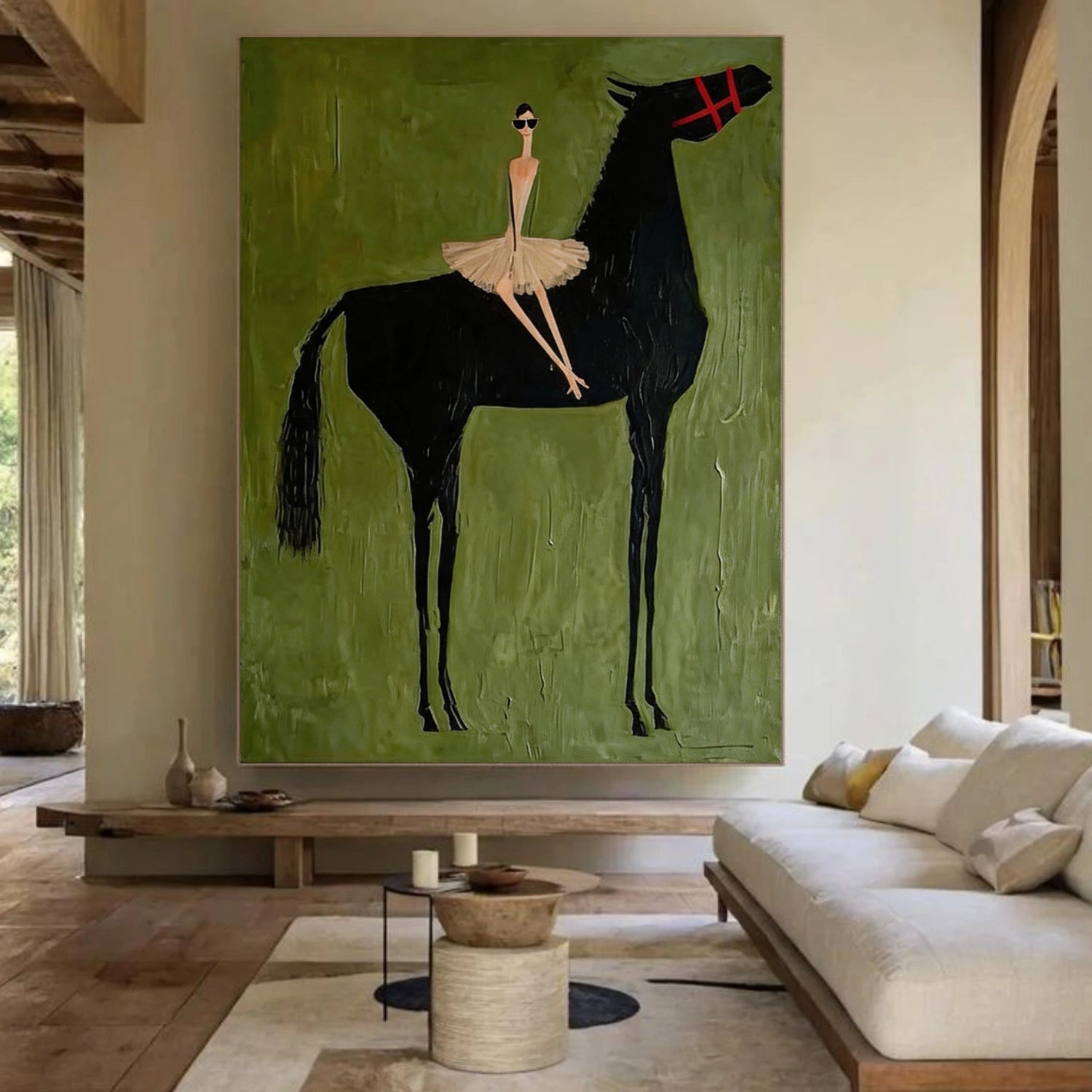 Modern Horse Canvas Wall Art, Contemporary Figure Oil Painting – Midnight Elegance