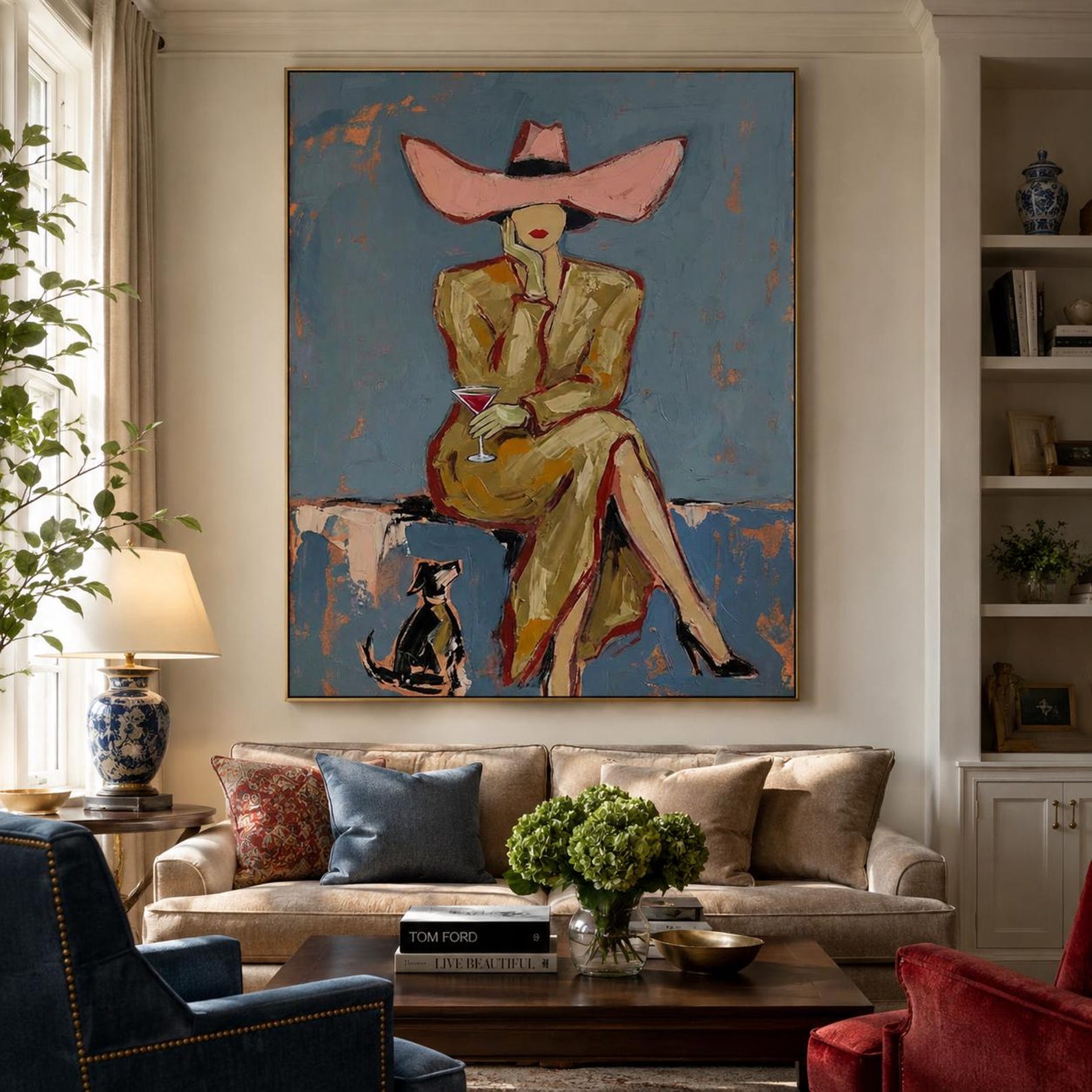 Modern fashion portrait oil painting with palette knife texture