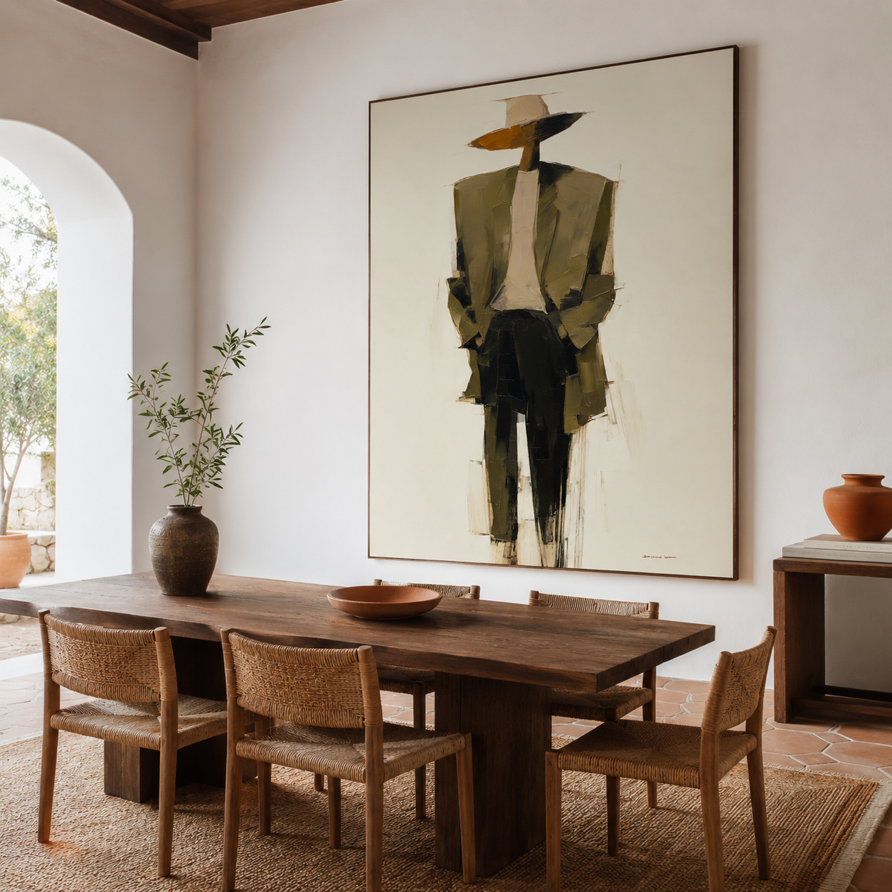Modern minimalist woman painting on canvas