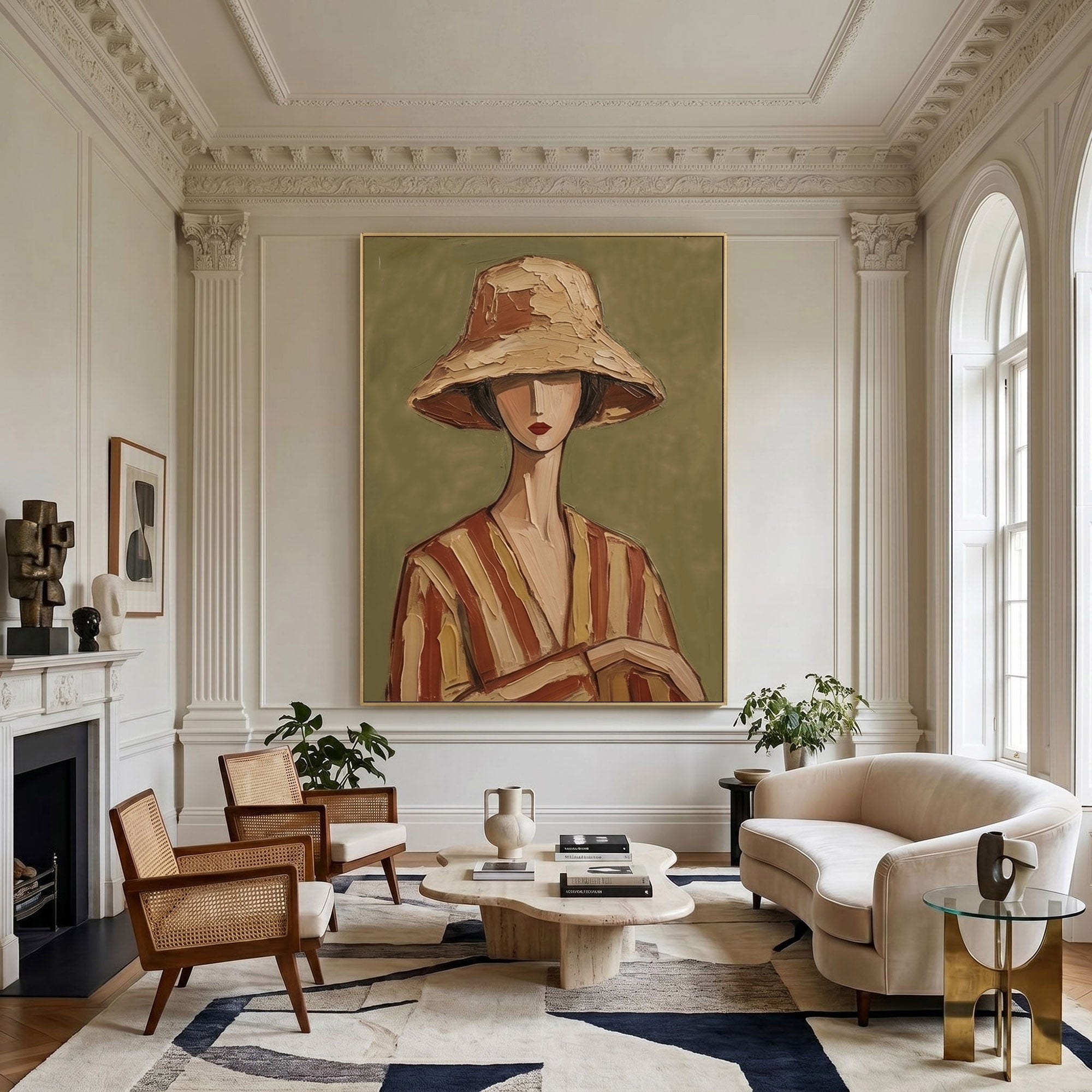Modern portrait wall art featuring elegant woman in neutral tones