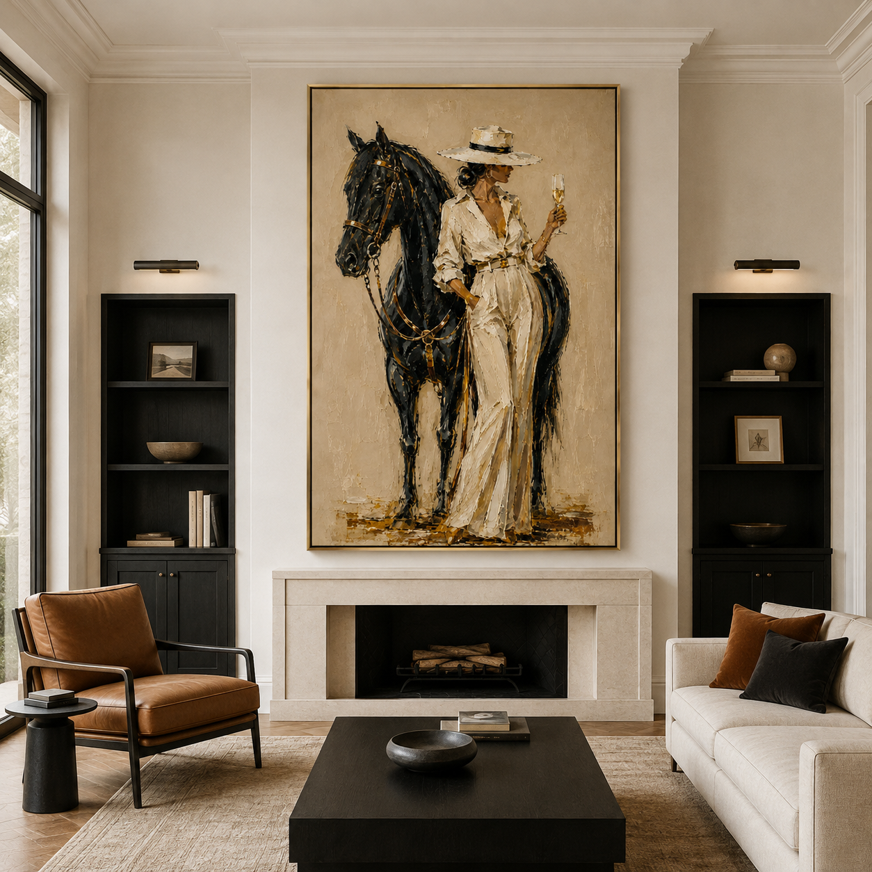 Modern western home decor
Elegant horse painting
Large equestrian canvas
