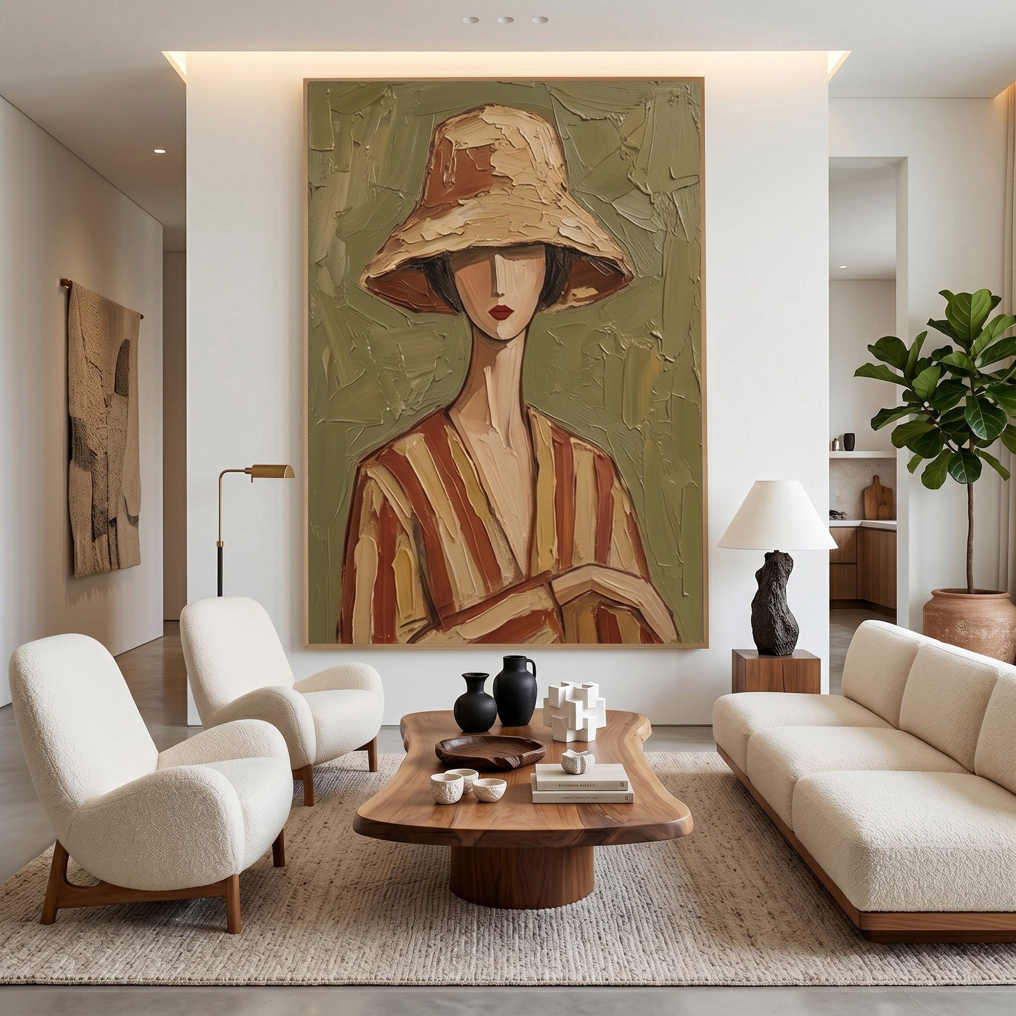 Neutral contemporary figure wall art for bedroom decor
