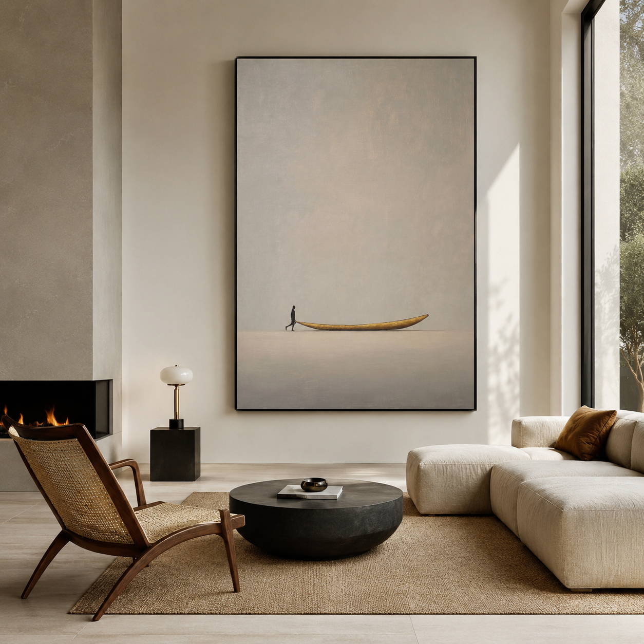 Neutral landscape wall art for luxury living room decor