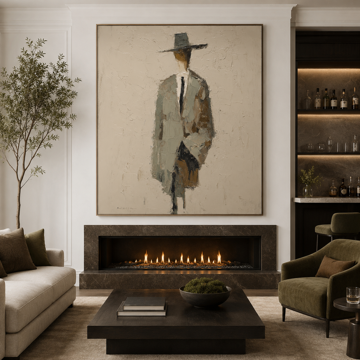 Neutral tone abstract figure artwork for luxury interiors