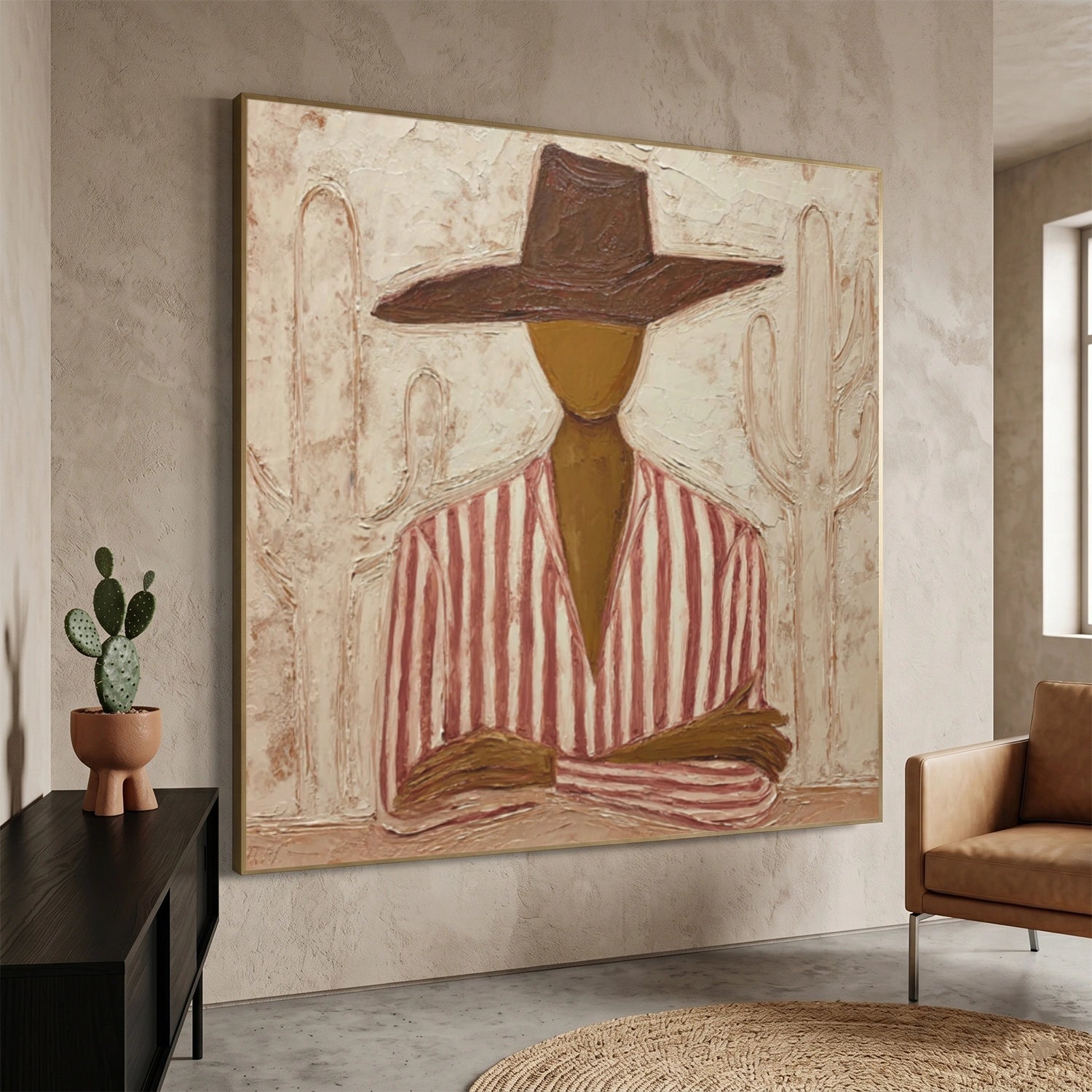 Southwestern Cowboy Canvas Wall Art, Handmade Textured Oil Painting – Desert Soul