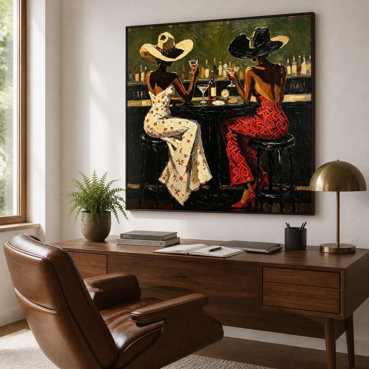 Textured Western wall art in black red and cream tones