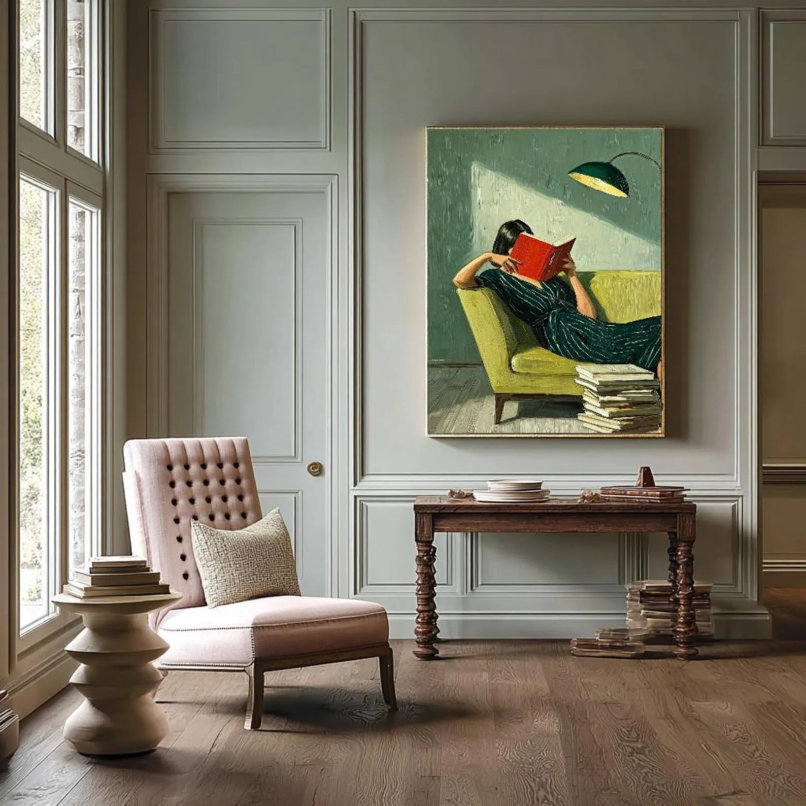 Vintage Woman Reading Canvas Wall Art for Living Room