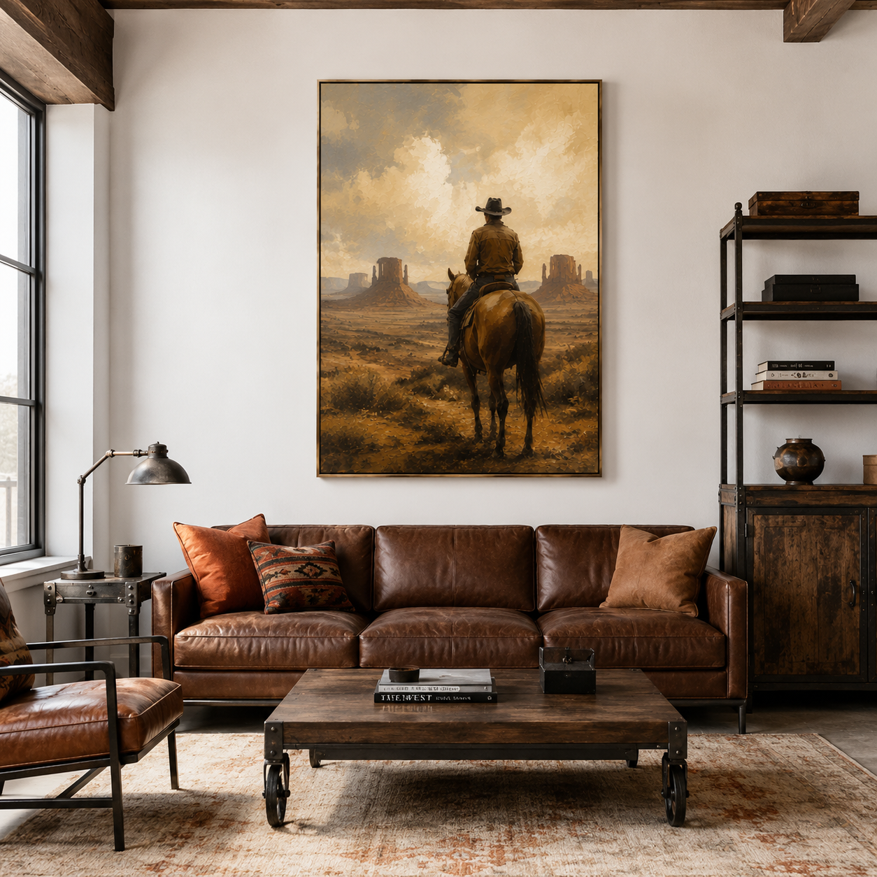 Western cowboy horse wall art in brown and neutral colors