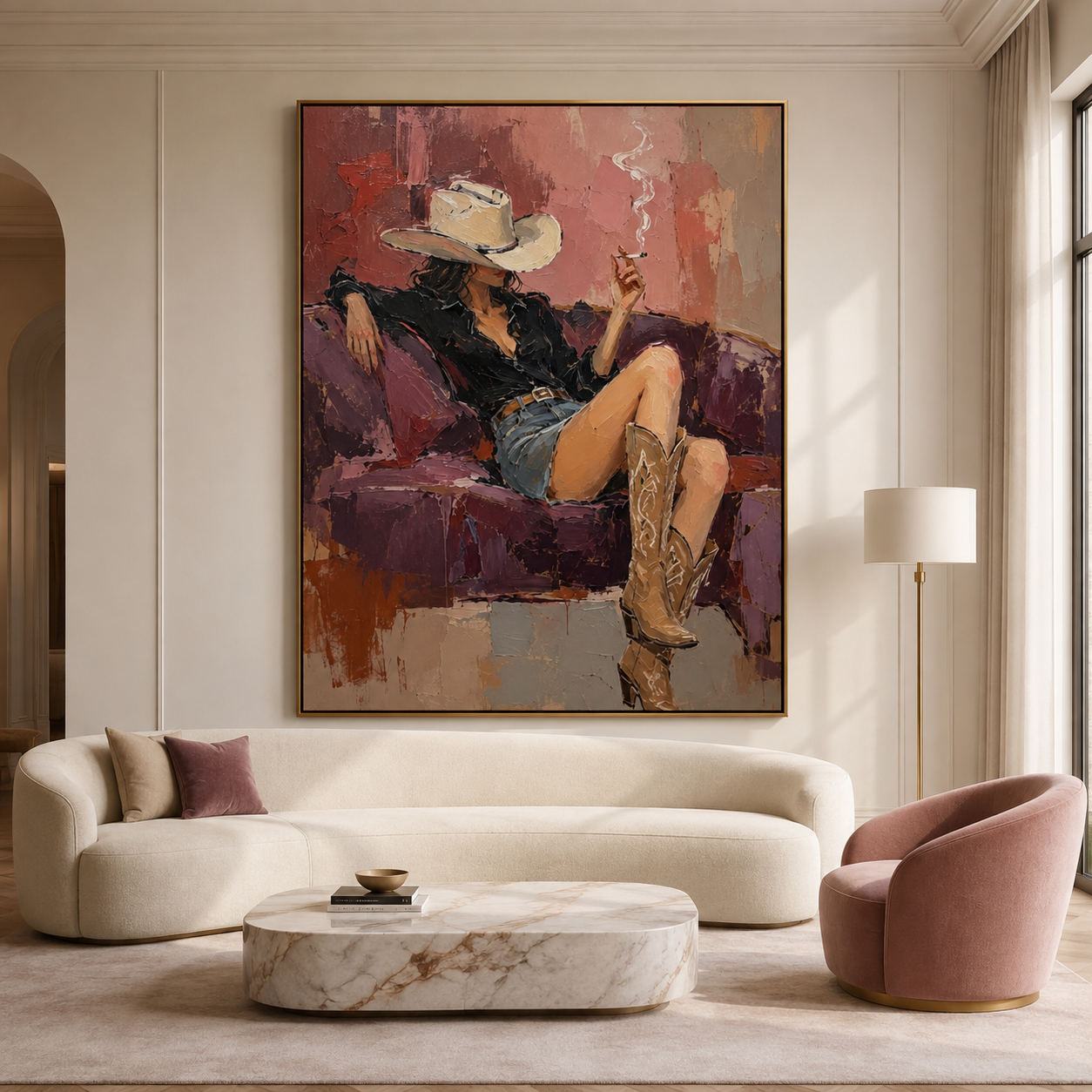 Western woman wall art with cowboy hat and boots