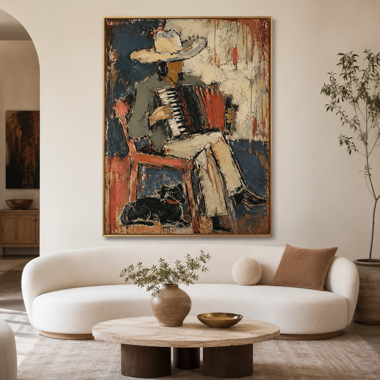 Western music wall art with cowboy playing accordion