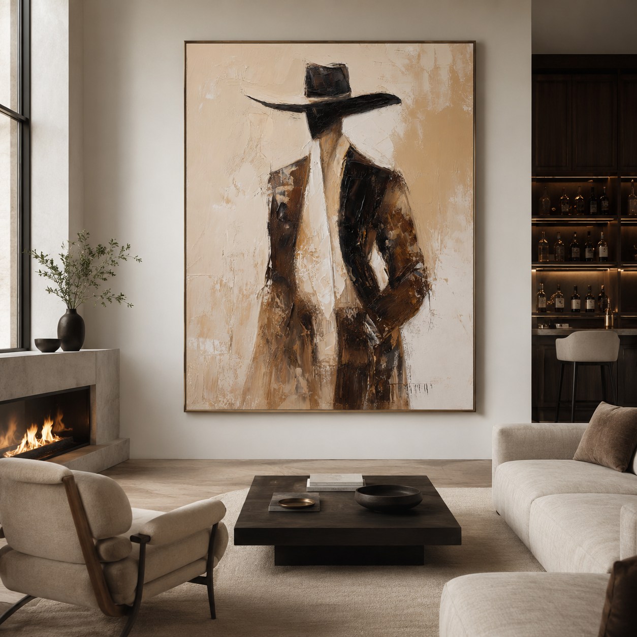 Western cowboy wall art with abstract portrait design