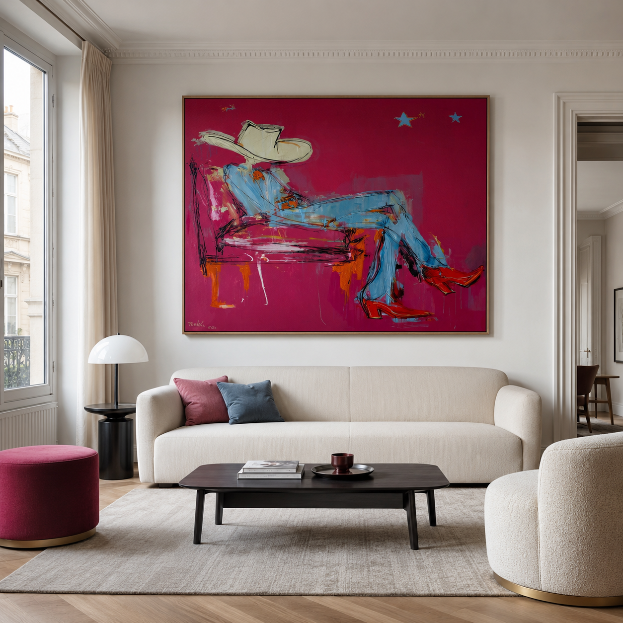 Western cowgirl wall art hand-painted oil painting
