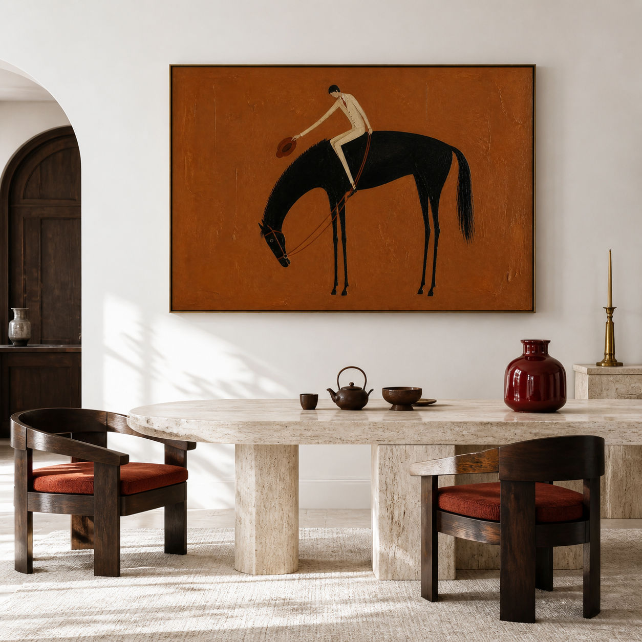 Western horse wall art on burnt orange background