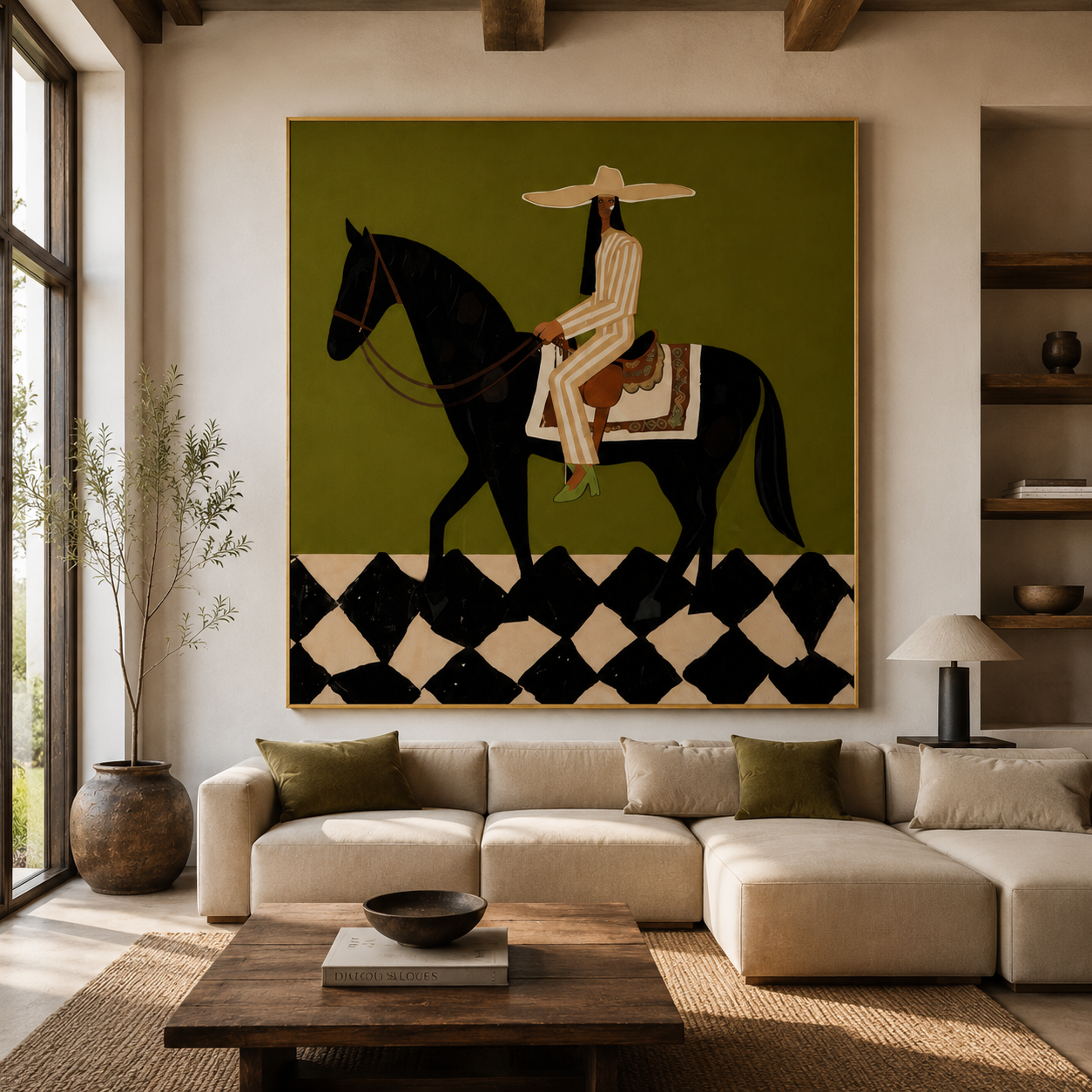 Western horse wall art with elegant female rider