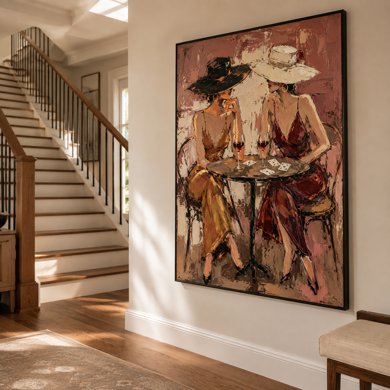 Vintage style wine wall art in burgundy and dusty rose