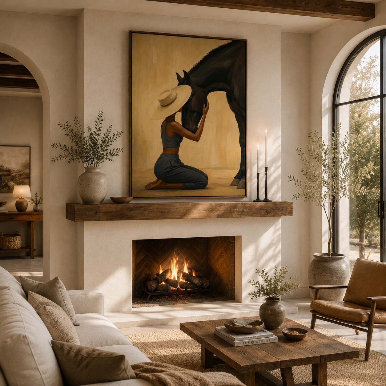 A Quiet Bond | Hand-Painted Woman & Horse Wall Art | Modern Equestrian Oil Painting